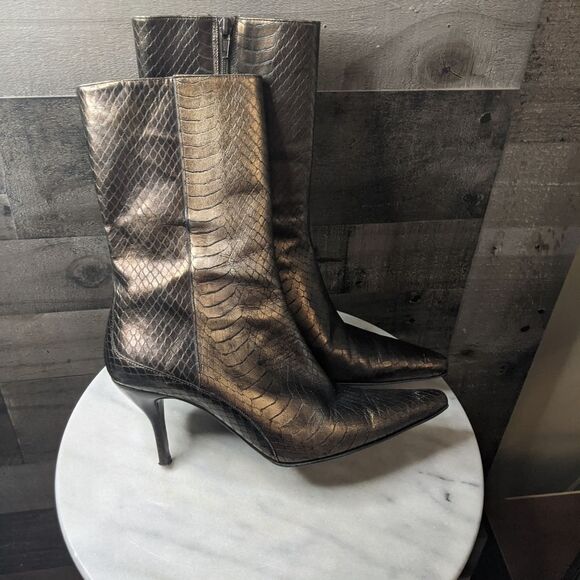 Cole Haan Metallic Snakeskin Boots 9B - Picture 3 of 11